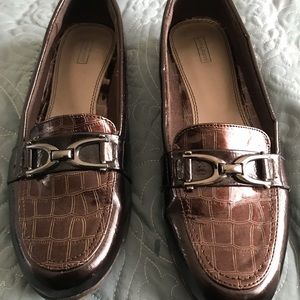 Brown faux snakeskin loafers
